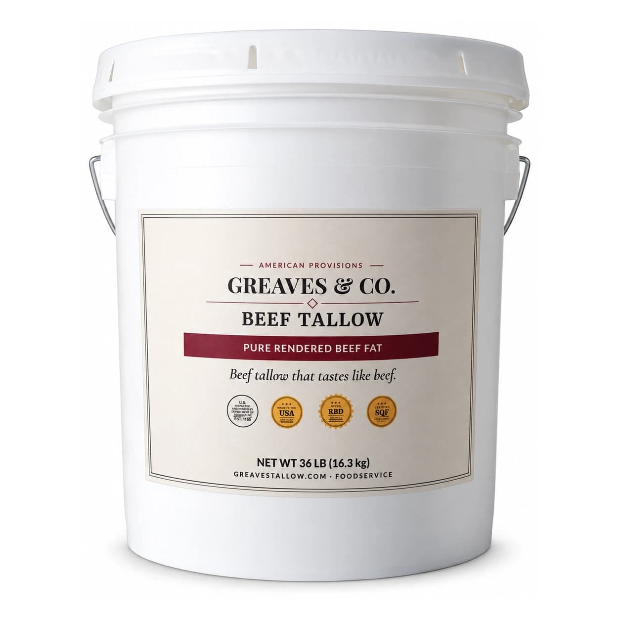 Greaves & Co. Heritage beef tallow, 36 lb foodservice bucket
