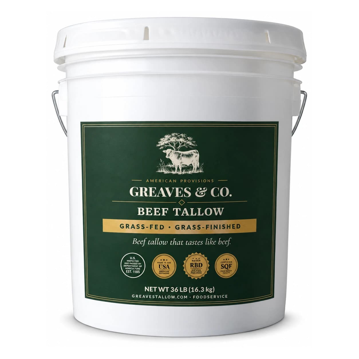 Greaves & Co. Pasture beef tallow, 36 lb foodservice bucket