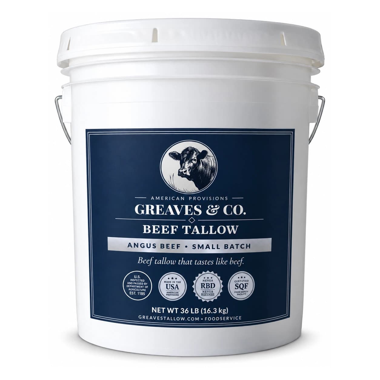 Greaves & Co. Reserve beef tallow, 36 lb foodservice bucket